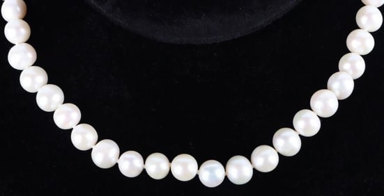 9.6-10.0MM WHITE PEARL BEADED STERLING NECKLACE