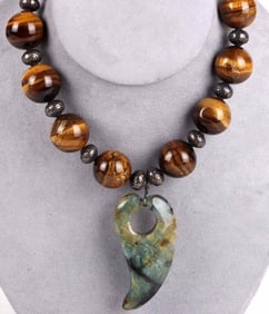 ~18.5MM TIGER'S EYE BLUE STONE NECKLACE