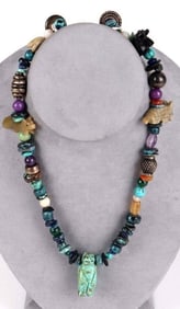 ZUNI FETISH BEAR MULTI-GEMSTONE BEADED NECKLACE
