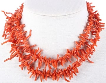 RED CORAL ANTIQUE LADIES DOUBLE STRAND NECKLACE