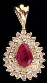 14K YELLOW GOLD RUBY DIAMOND LADIES PENDANT