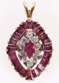 14K YELLOW GOLD RUBY & DIAMOND PENDANT