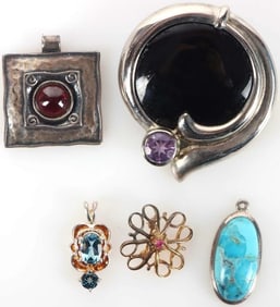 STERLING SILVER PENDANTS W/ REAL GEMSTONES (5)