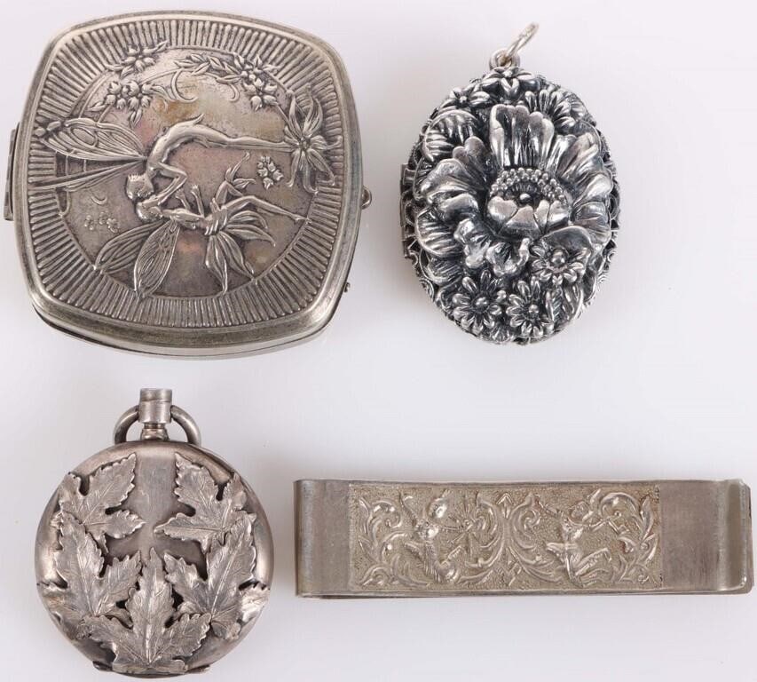 ANTIQUE STERLING SILVER LOCKETS ETC (4) (1 of 4)