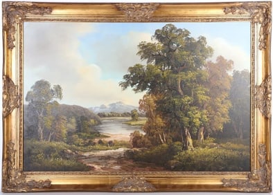 HUGE H. CHILTON OIL LANDSCAPE PAINTING 41 X 30'