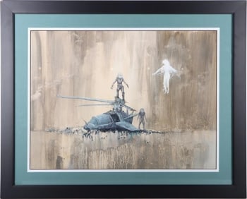 ZATUZ 92' OIL ON CANVAS OF ALIEN WRECKAGE FRAMED