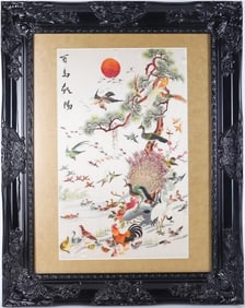 CHINESE SILK EMBROIDERY '100 BIRDS' FRAMED