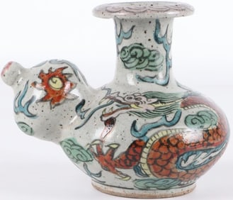 CHINESE CERAMIC GOURD TEAPOT W/ DRAGONS TAOISM