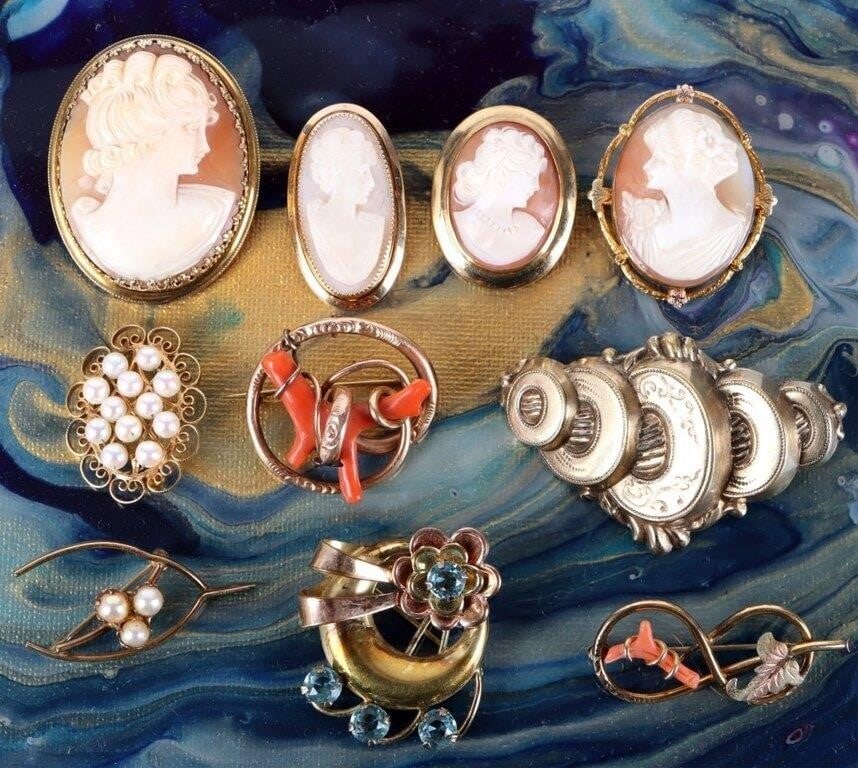 ANTIQUE LADIES BROOCHES W/ GOLD-FILLED PIECES (10) (1 of 4)
