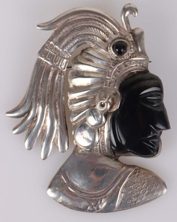 MEXICO STERLING SILVER NAVAJO ONYX LADIES BROOCH (1 of 3)