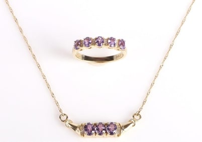 PURPLE SAPPHIRE DIAMOND 10K YELLOW GOLD SET