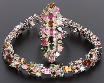 GEMSTONE STERLING SILVER LADIES BRACELET & RING