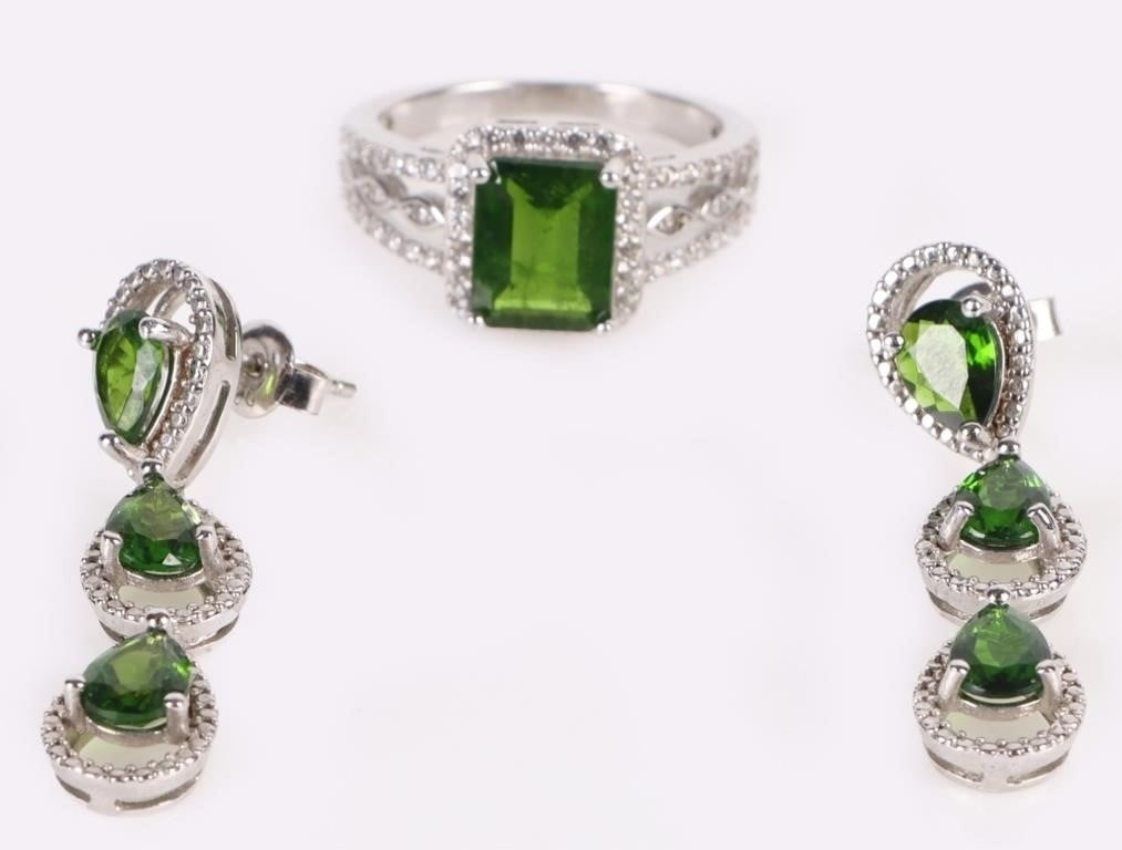 TSAVORITE GARNET STERLING SILVER RING & EARRINGS (1 of 4)