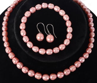 PINK BAROQUE PEARL STERLING MATCHING SET