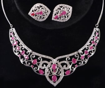 ~10.0CTW RUBY REGENCY-STYLE STERLING JEWELRY SET