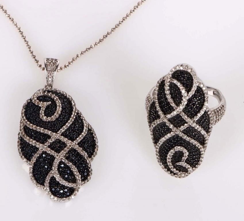 STERLING SILVER SAPPHIRE ONYX MATCHING JEWELRY SET (1 of 3)