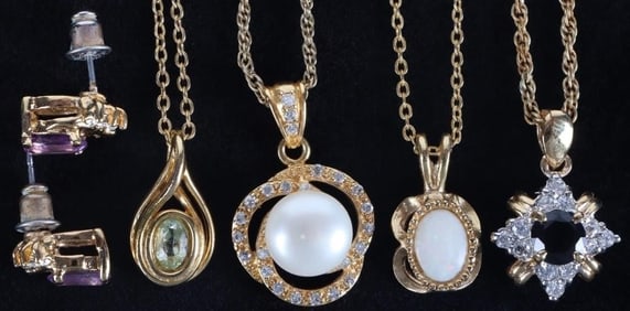 LOT OF GOLD-TONED LADIES JEWELRY W/ PRECIOUS GEMS