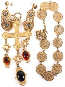 OPULENT COLLECTION GOLD TONE ORNATE JEWELRY - (3)
