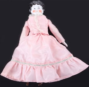 ANTIQUE GERMAN CHINA HEAD DOLL 1850S-1870S