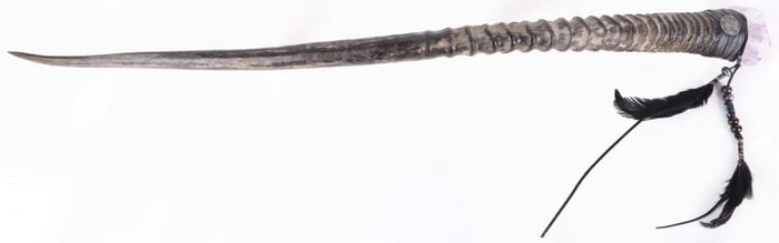 ORYX HORN SHAMAN STAFF W/ LARGE AMETHYST CRYSTAL
