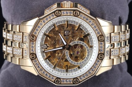 BULOVA OCTAVA GOLD TONE SKELETON DIAL W/ BOX