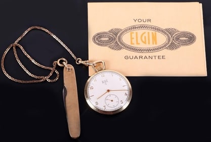 10K GF ELGIN DE LUXE POCKET WATCH W/ POCKET KNIFE