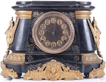 ANTIQUE ANSONIA-CAST IRON POMPEII MANTLE CLOCK