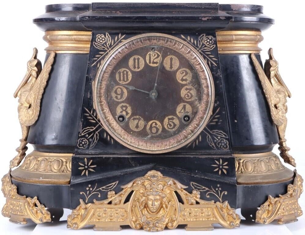 ANTIQUE ANSONIA-CAST IRON POMPEII MANTLE CLOCK (1 of 7)