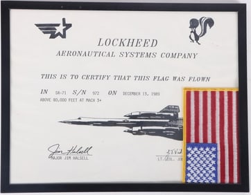 LOCKHEED FLAG PATCH FLOWN ON SR-71 W/ CERTIFICATE