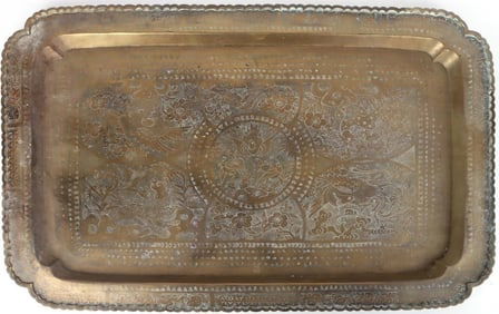 BRASS TABLE-TOP ETCHED TRAY MADE IN HONG KONG