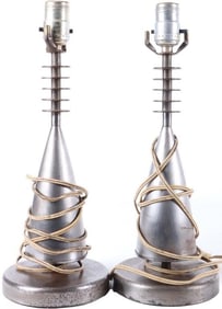 ART DECO MACHINE AGE METAL TABLE LAMP PAIR