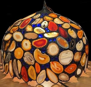 VINTAGE SLICED AGATE SWAG LAMP CHANDELIER