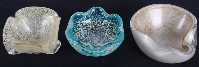 MURANO STYLE AVENTURINE ART GLASS BOWLS - (3)