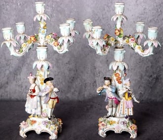 PAIR DRESDEN CANDELABRAS FIGURAL CONTINENTAL STYLE