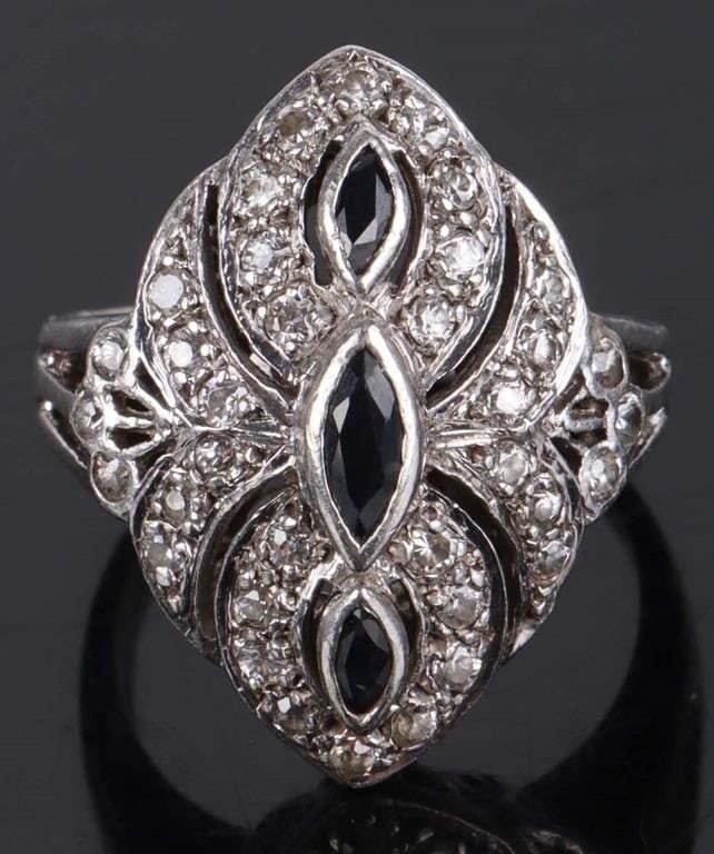 DIAMOND & SAPPHIRE STERLING SILVER LADIES RING