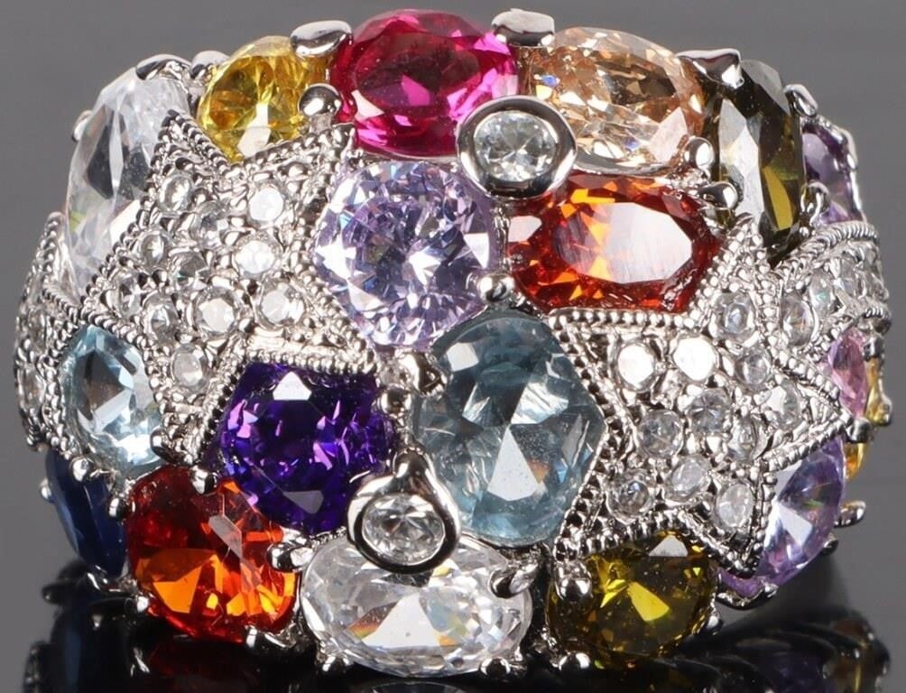 RAINBOW GEMSTONE STAR COCKTAIL STERLING RING (1 of 5)