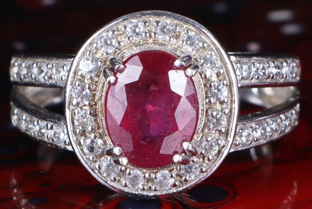 2.0CT RUBY & DIAMOND STERLING SILVER LADIES RING (1 of 4)