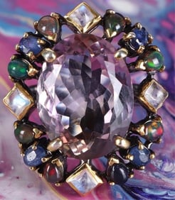 30CT AMETHYST & GEMSTONE STERLING SILVER RING