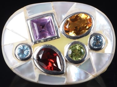 STERLING SILVER RING W/ MOP TOPAZ CITRINE AMETHYST