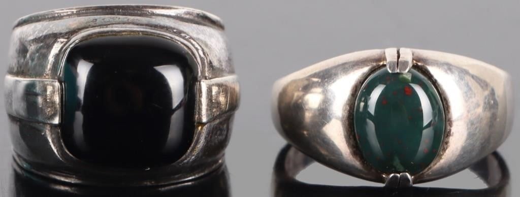 STERLING SILVER RINGS ONYX & GREEN JASPER LOT OF 2 (1 of 5)