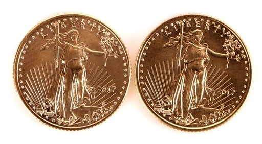 GOLD EAGLE COIN 1/10 OZ FINE GOLD 2017 - LOT OF 2