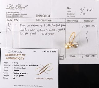 22K YELLOW GOLD RING W SEA PEARLS LOMBOK INDONESIA