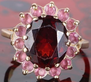 3.0CT GARNET PINK QUARTZ 14K YELLOW GOLD RING