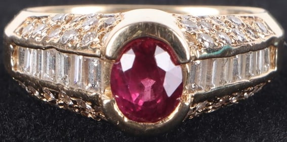 14K YELLOW GOLD DIAMOND RUBY LADIES RING