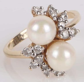 DIAMOND PEARL 14K YELLOW GOLD LADIES RING