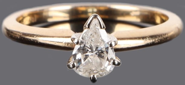 14K YELLOW GOLD NATURAL PEAR DIAMOND LADIES RING