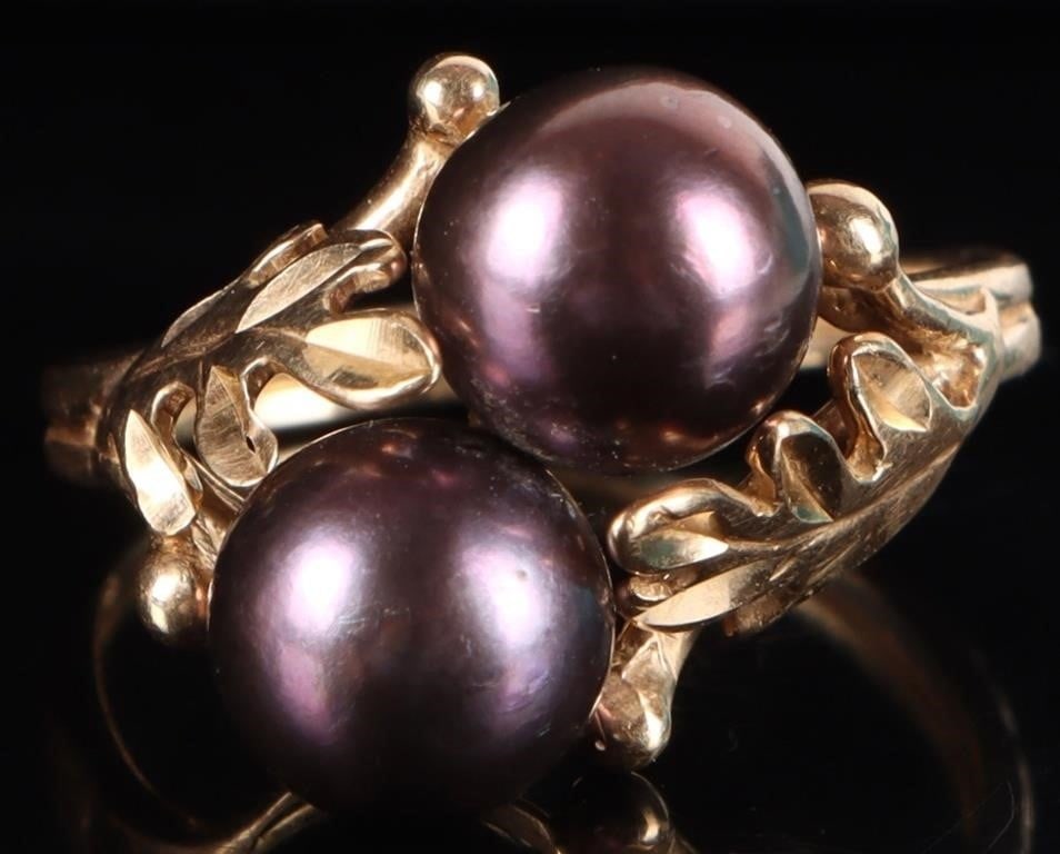7.7MM PURPLE PEARL 14K YELLOW GOLD LEAF RING (1 of 3)