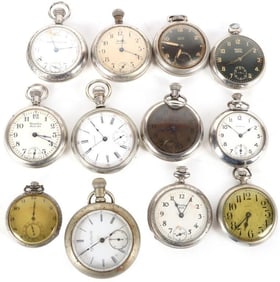 ANTIQUE POCKET WATCHES LOT OF 12 FOUR FUNCTIONAL