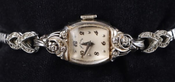 VINTAGE 14K WHITE GOLD DIAMOND LADY ELGIN WATCH
