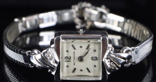 WITTNAUER 14K WHITE GOLD LADIES WATCH 17 JEWELS